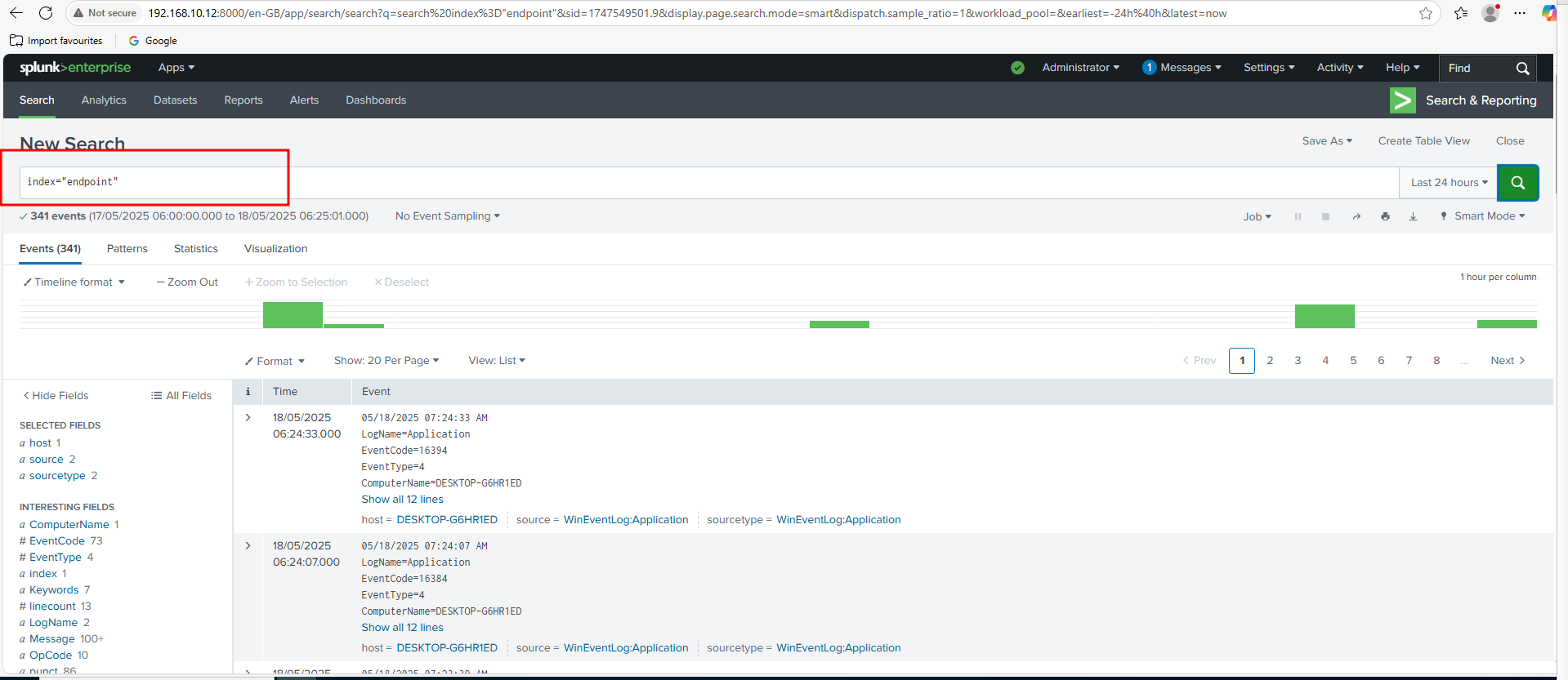 Splunk Endpoint Logs Screenshot 1